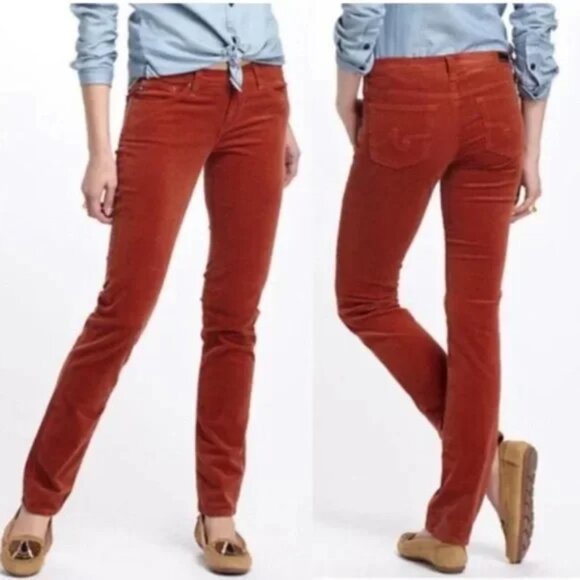 Anthropologie/AG Adriano Goldschmied The Stevie Slim Straight Corduroy Pants - Picture 1 of 8